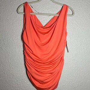 Vibrant Coral Drape Sleeveless Top